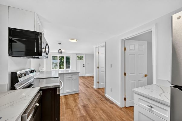 Interior, Kitchen, Recessed Lighting, Wood Texture Flooring