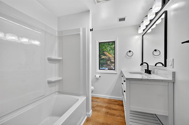 Bathroom, Dual Sink Vanities, Interior, Wood Texture Flooring