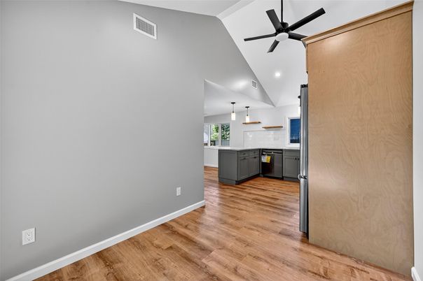 Interior, Kitchen, Pendant Lights, Recessed Lighting, Wood Texture Flooring