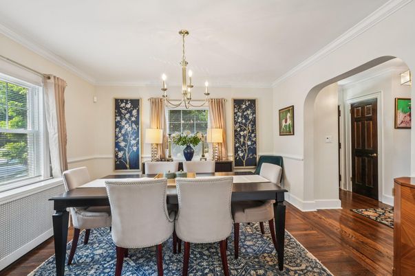 Chandelier, Dining room, Interior, Wood Texture Flooring