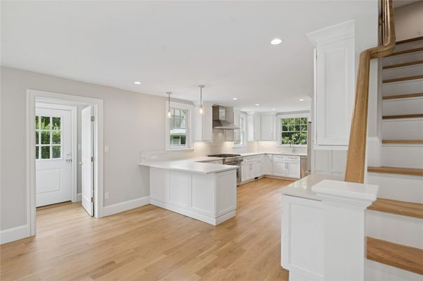 Interior, Kitchen, Pendant Lights, Recessed Lighting, Wood Texture Flooring