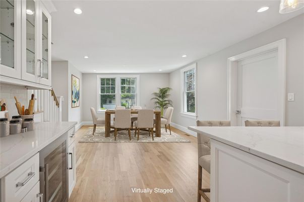 Dining room, Interior, Kitchen, Recessed Lighting, Wood Texture Flooring