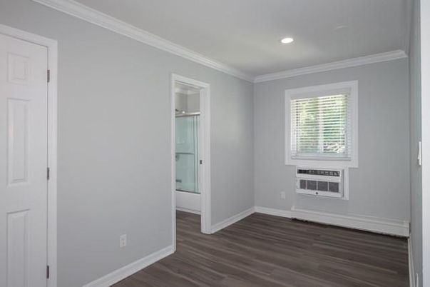 Bathroom, Empty room, Interior, Recessed Lighting, Wood Texture Flooring