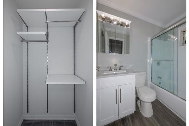 Bathroom, Glass Shower, Interior, Wood Texture Flooring