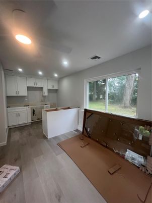 Interior, Kitchen, Recessed Lighting, Wood Texture Flooring