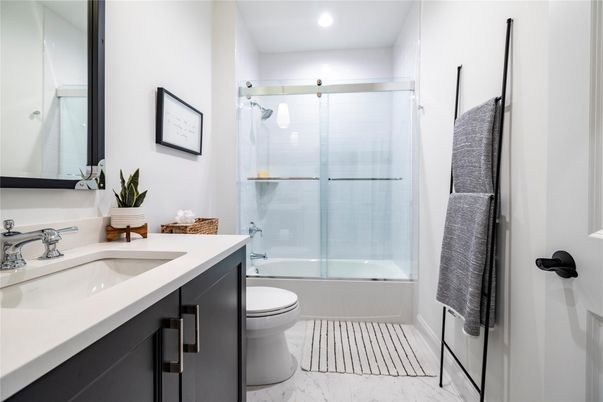 Bathroom, Glass Shower, Interior, Marble, Recessed Lighting