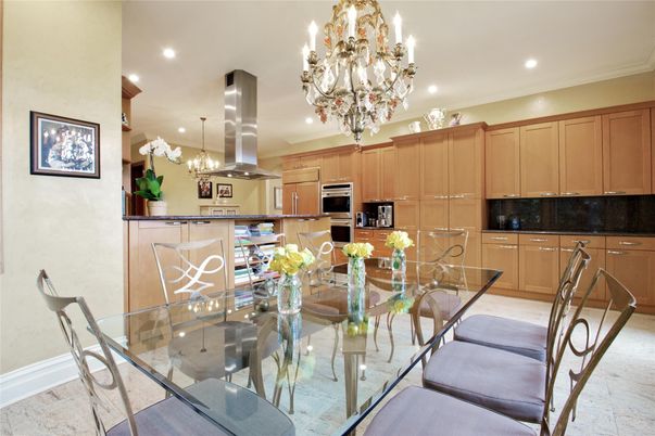 Chandelier, Dining room, Interior, Kitchen, Recessed Lighting, Stainless Steel Appliances