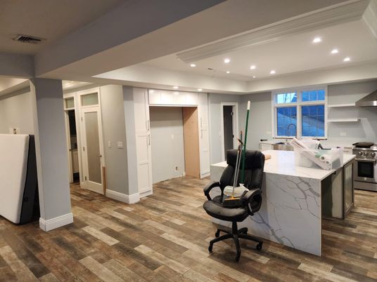 Interior, Kitchen, Recessed Lighting, Wood Texture Flooring
