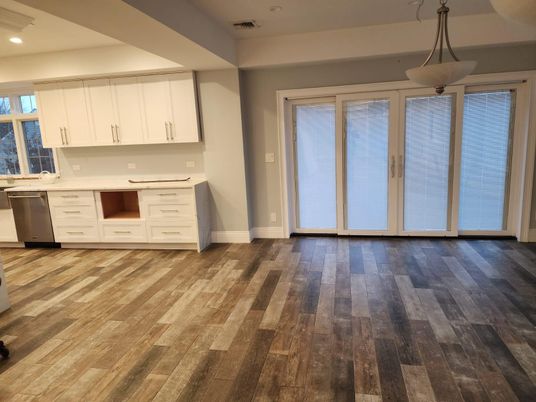 Interior, Kitchen, Pendant Lights, Recessed Lighting, Wood Texture Flooring
