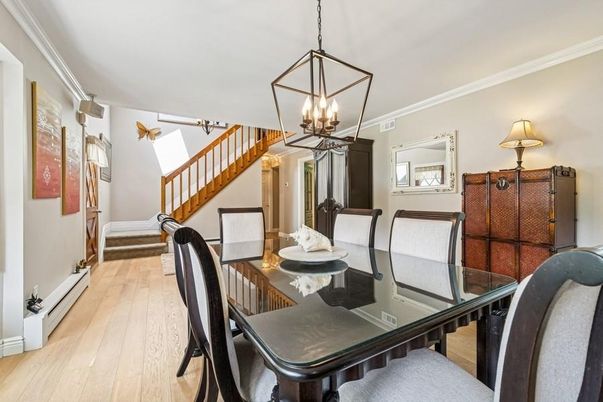 Chandelier, Dining room, Interior, Pendant Lights, Wood Texture Flooring