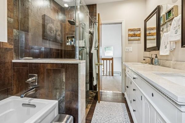 Bathroom, Dual Sink Vanities, Glass Shower, Interior, Recessed Lighting
