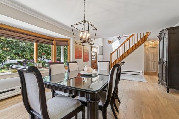 Chandelier, Dining room, Interior, Pendant Lights, Wood Texture Flooring