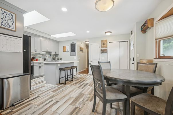 Dining room, Interior, Kitchen, Recessed Lighting, Wood Texture Flooring
