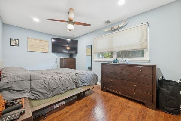 Bedroom, Interior, Recessed Lighting, Wood Texture Flooring