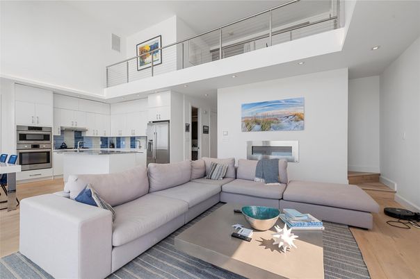 Interior, Kitchen, Living room, Recessed Lighting, Stainless Steel Appliances, Wood Texture Flooring