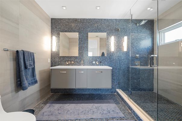 Bathroom, Dual Sink Vanities, Glass Shower, Interior, Recessed Lighting