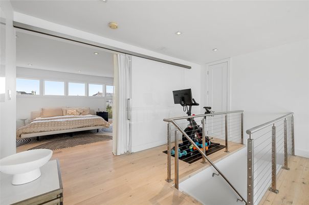 Bedroom, Fitness Equipment, Interior, Recessed Lighting, Wood Texture Flooring