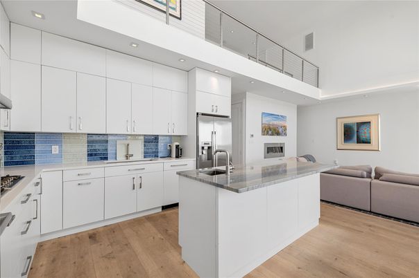 Interior, Kitchen, Living room, Recessed Lighting, Stainless Steel Appliances, Wood Texture Flooring