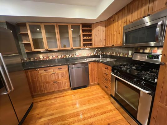 Interior, Kitchen, Stainless Steel Appliances, Wood Texture Flooring