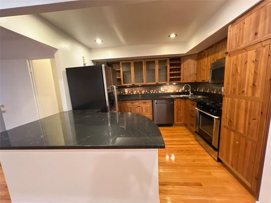 Interior, Kitchen, Recessed Lighting, Wood Texture Flooring