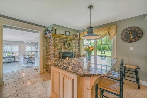 Dining room, Fireplace, Interior, Pendant Lights, Recessed Lighting