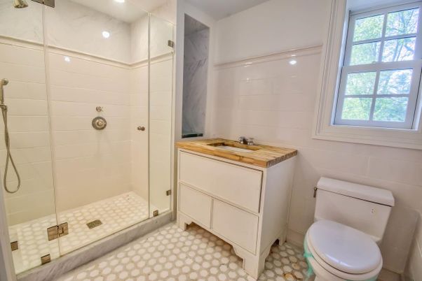 Bathroom, Glass Shower, Interior, Recessed Lighting