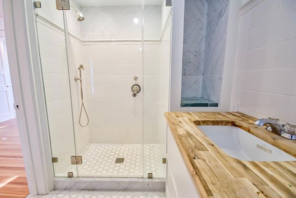 Bathroom, Glass Shower, Interior, Marble Walls