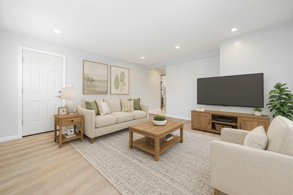 Interior, Living room, Recessed Lighting, Wood Texture Flooring