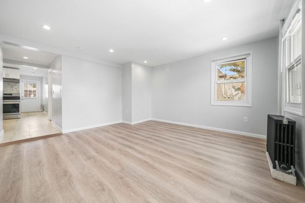 Empty room, Fireplace, Interior, Recessed Lighting, Wood Texture Flooring