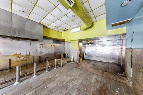 Empty room, Interior, Recessed Lighting, Stone Walls, Wood Texture Flooring