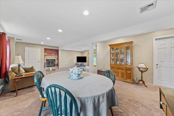 Dining room, Fireplace, Interior, Recessed Lighting
