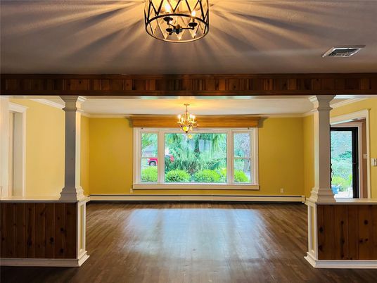 Chandelier, Empty room, Interior, Wood Texture Flooring