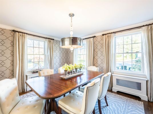 Dining room, Interior, Pendant Lights, Wood Texture Flooring