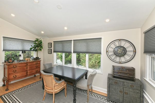 Dining room, Interior, Recessed Lighting, Wood Texture Flooring