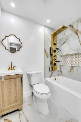 Bathroom, Interior, Marble, Marble Walls, Recessed Lighting