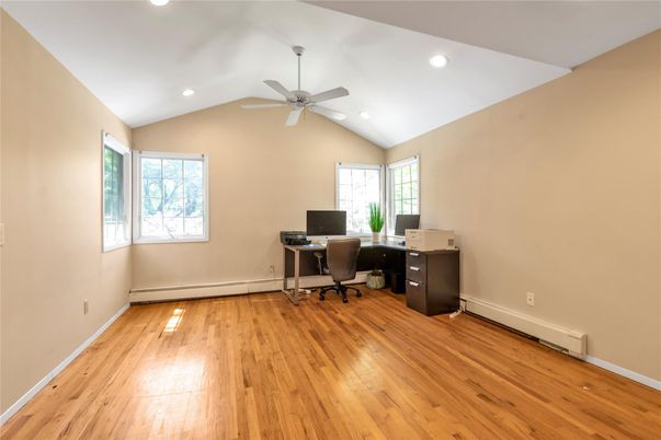 Home Office, Interior, Recessed Lighting, Wood Texture Flooring