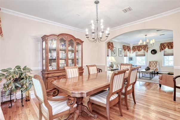 Chandelier, Dining room, Interior, Wood Texture Flooring