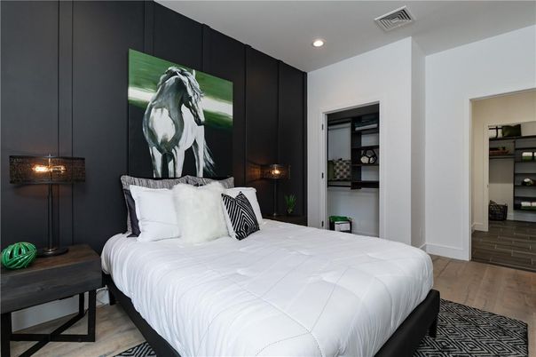 Bedroom, Interior, Recessed Lighting, Wood Texture Flooring