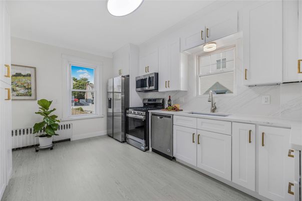 Interior, Kitchen, Stainless Steel Appliances, Wood Texture Flooring