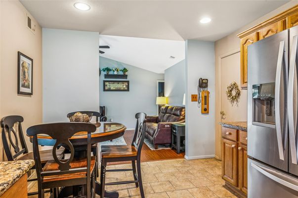 Dining room, Interior, Kitchen, Recessed Lighting, Wood Texture Flooring