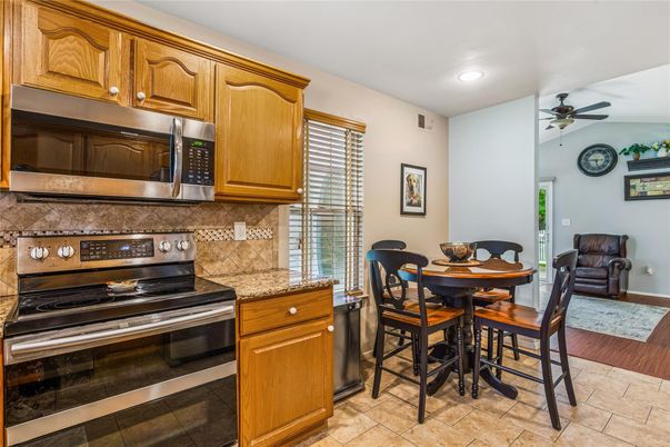 Dining room, Interior, Kitchen, Recessed Lighting, Wood Texture Flooring