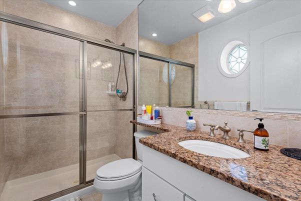 Bathroom, Glass Shower, Interior, Recessed Lighting