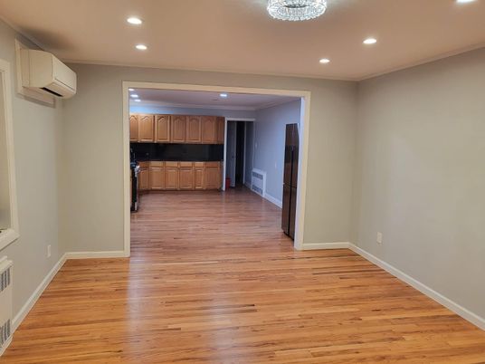 Empty room, Interior, Kitchen, Recessed Lighting, Wood Texture Flooring
