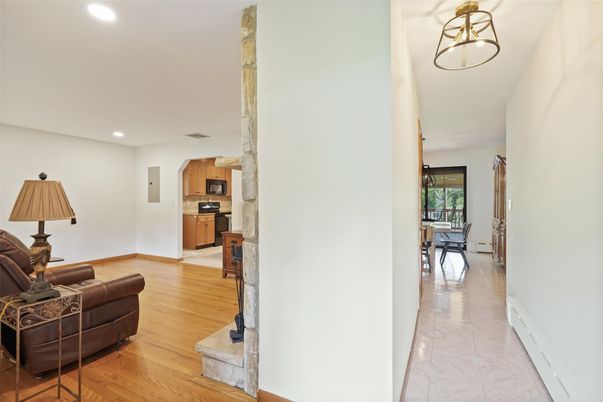 Interior, Kitchen, Living room, Recessed Lighting, Stainless Steel Appliances, Wood Texture Flooring
