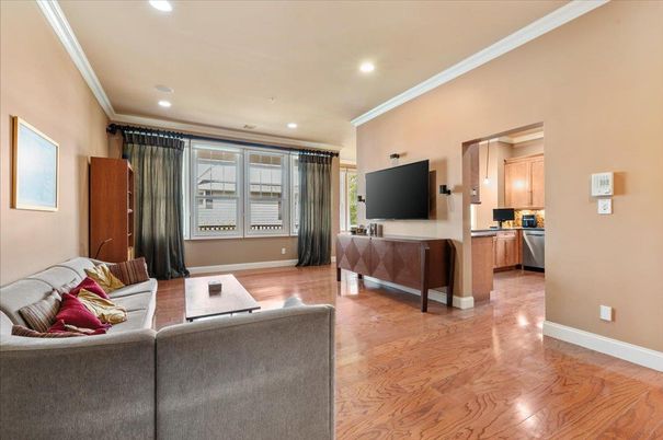 Interior, Kitchen, Living room, Recessed Lighting, Wood Texture Flooring