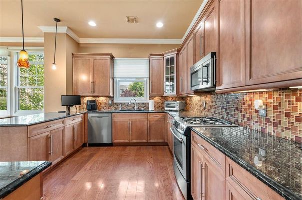 Interior, Kitchen, Pendant Lights, Recessed Lighting, Wood Texture Flooring