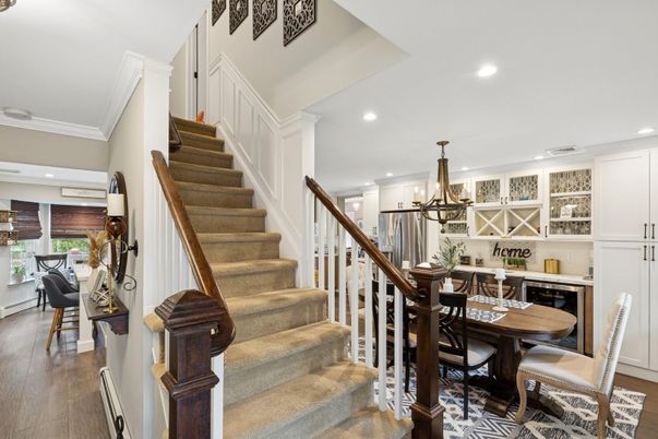 Chandelier, Dining room, Interior, Recessed Lighting, Wood Texture Flooring