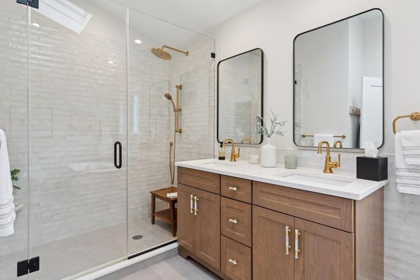 Bathroom, Dual Sink Vanities, Glass Shower, Interior, Recessed Lighting