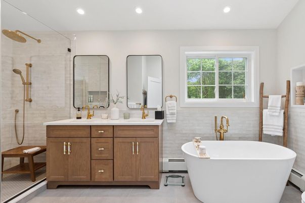 Bathroom, Dual Sink Vanities, Free Standing Baths, Glass Shower, Interior, Recessed Lighting