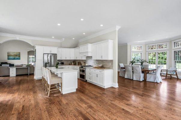 Dining room, Interior, Kitchen, Recessed Lighting, Stainless Steel Appliances, Wood Texture Flooring